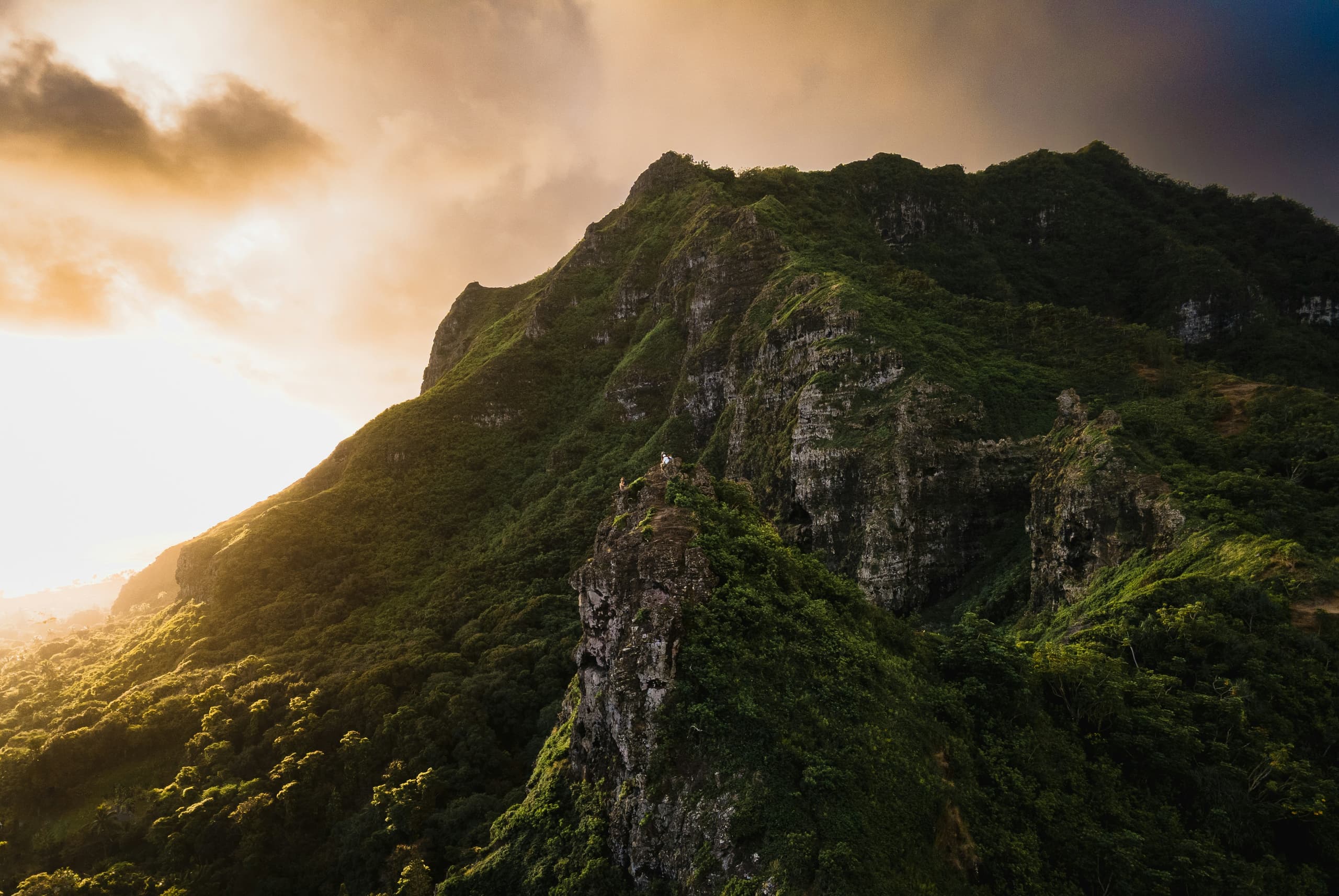 Oahu coastline bathed in warm golden hour light